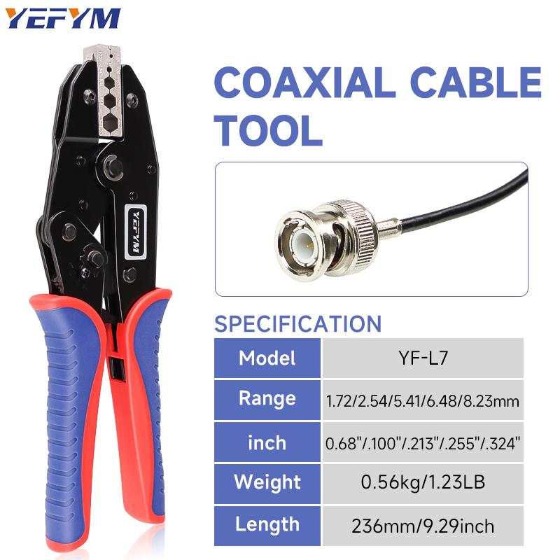 YF-L7 Hand-Powered Coaxial Ratchet Crimp Kit with 6 Replaceable Jaws Customizable Tool Sets for RG Cable RF Connectors