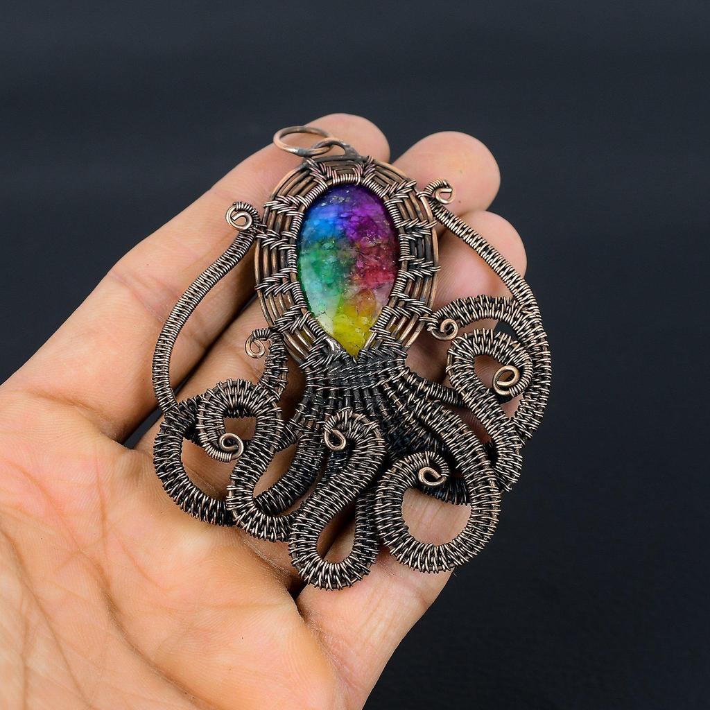 Rainbow Solar Quartz 999 Copper Wire Wrapped Pendant, Handmade Gemstone Pendant Jewelry, Gifts For Wife Brand New Pendant