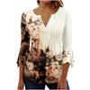 Ladies Top Floral Print V-Neck Short Sleeve Button T-Shirt