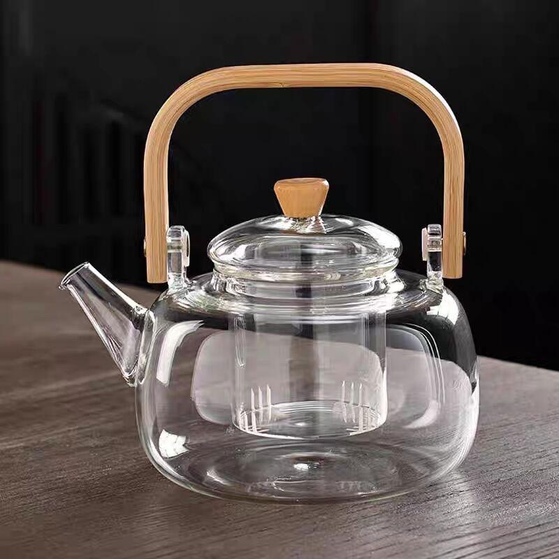1000ml Velkokapacitní Pařící Varná Dvouúčelová Konvička s Rukojetí Žáruvzdorná Zesílená Skleněná Konvička Čajová Konvice Rychlovarná Konvice Čajová Sada