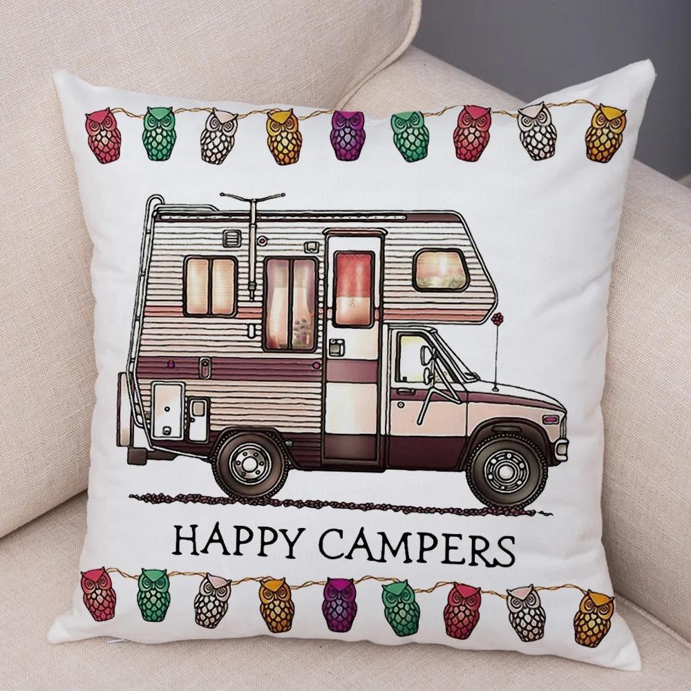 Cartoon house travel car camper series cushion cover pillowcase decoration life home pillowcase suitable for sofa bedroom room