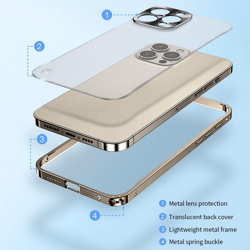 For iPhone 16 Pro Metal Clear Case Safety Lock Matte Anti-Fingerprint Back Cover