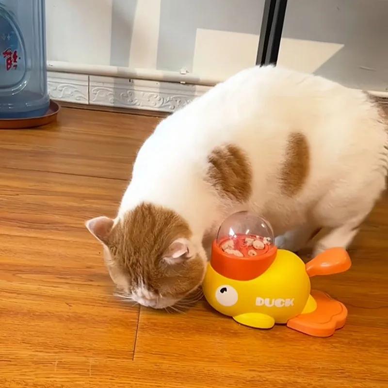 Interactive Cat Treat Dispenser Toy Yellow Duck Shape Slow Feeder for Small Dogs Cats Puzzle Training Toy
