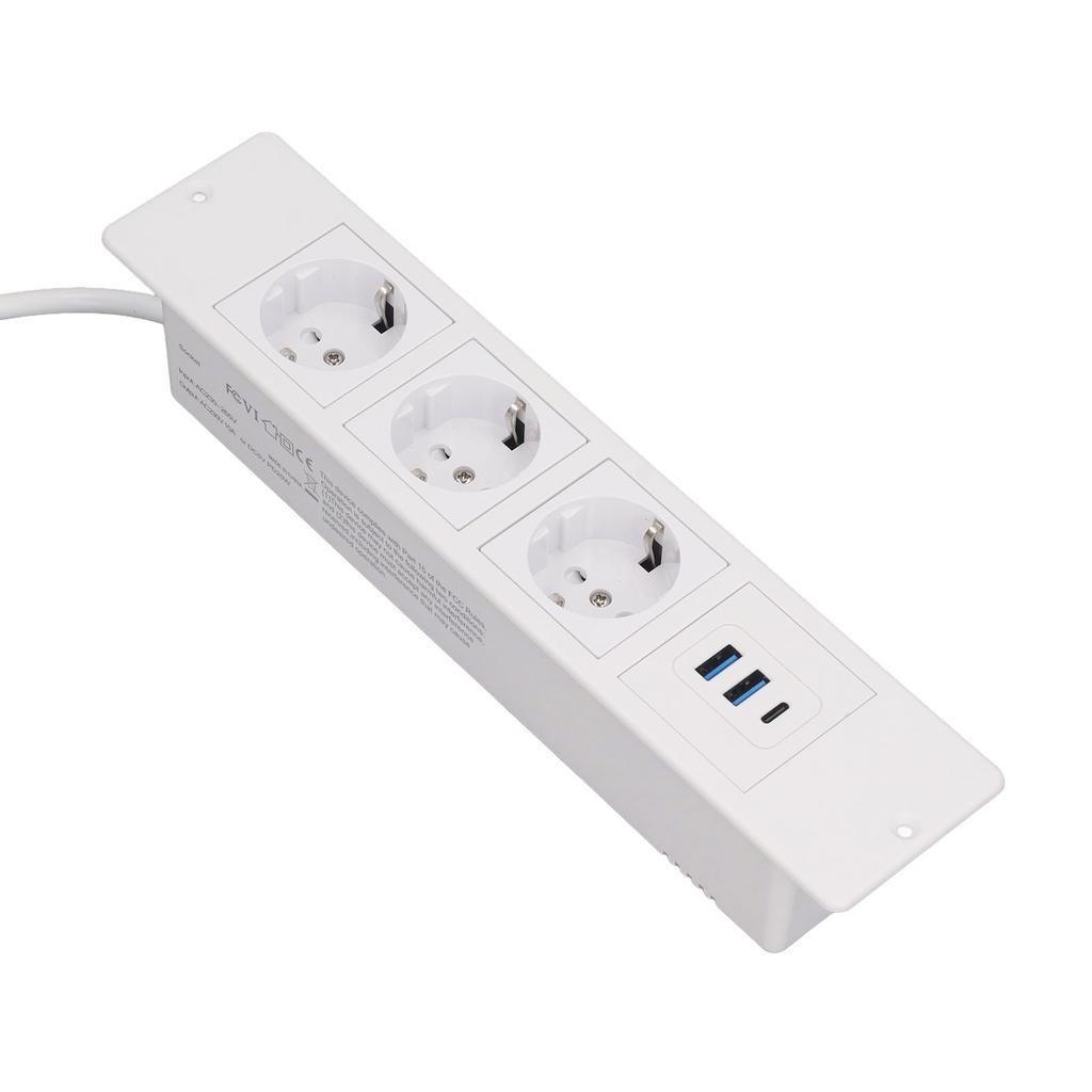 Versenkbare Steckdosenleiste 3x Steckdosen 2x USB A 1x USB C PD20W Anschlüsse Tischsteckdose mit 1,5 m Kabel Standard