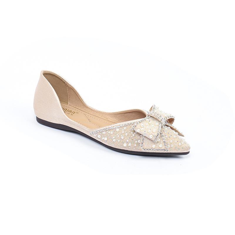 Flat-soled Ladyshoes Women's 2025 New Spring Pointed Rhinestones Evening Single Shoes Soft-soled Large-size Women's Shoes 41-43 Autumn Shoes