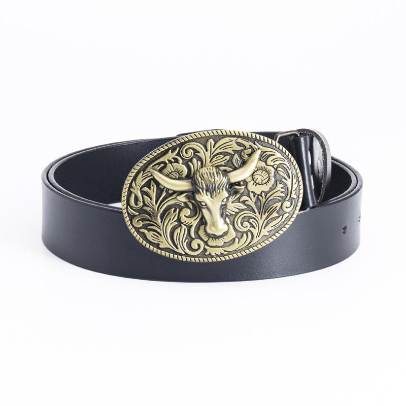 Cowhide Belt, Cow Head Retro Belt, The Whole Two-layer Cowhide Fashionable and Simple Belt.