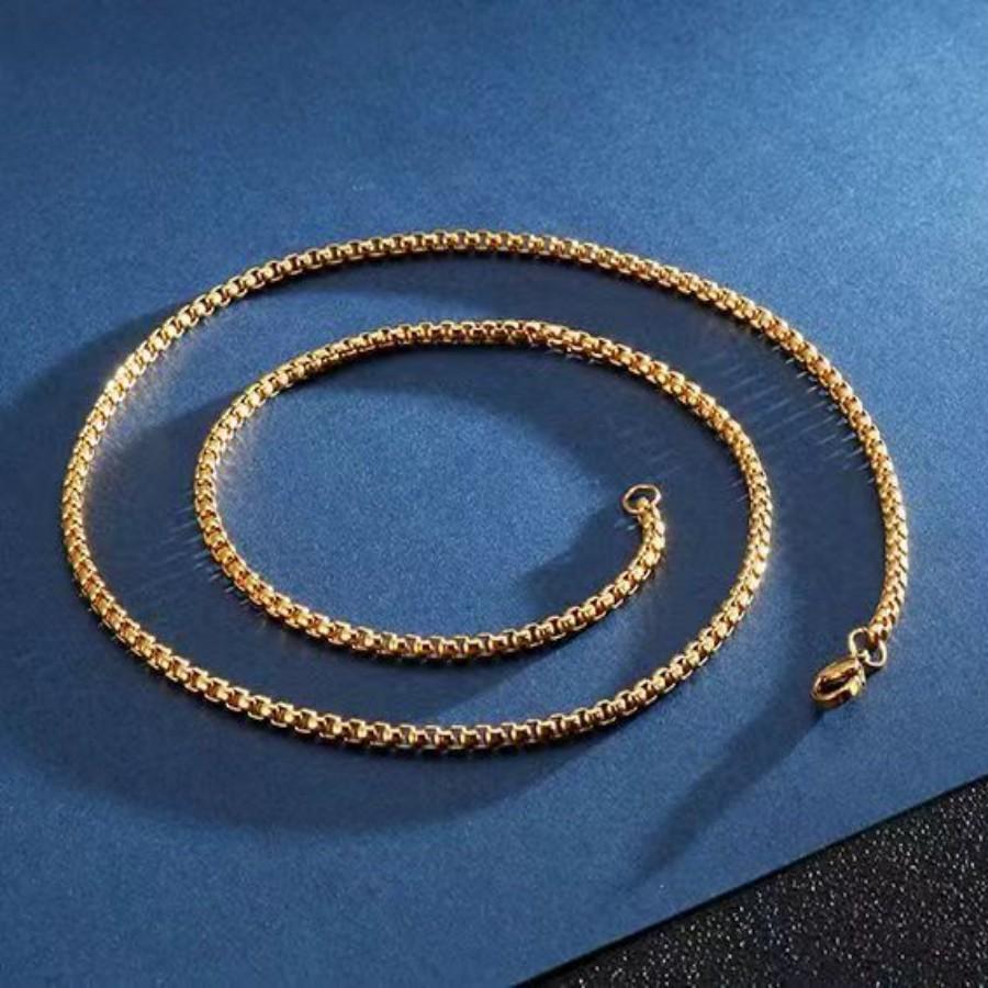20-60cm 18K Gold Copper 4mm Round Chain Necklace for Women Man Wedding Party Charm Jewelry 8/18/20/22/24in