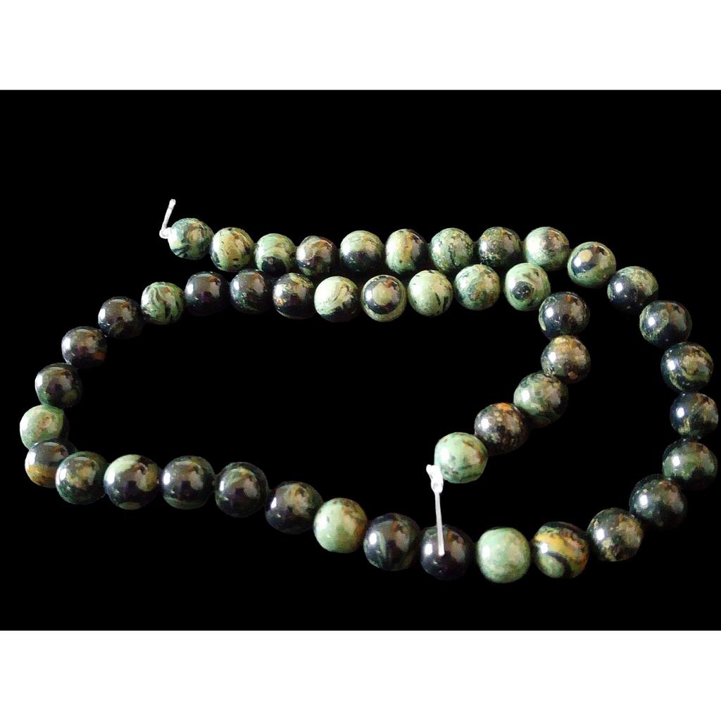 Strand of 48 Round Beads 8mm 8 Mm In Kambaba Green Jasper