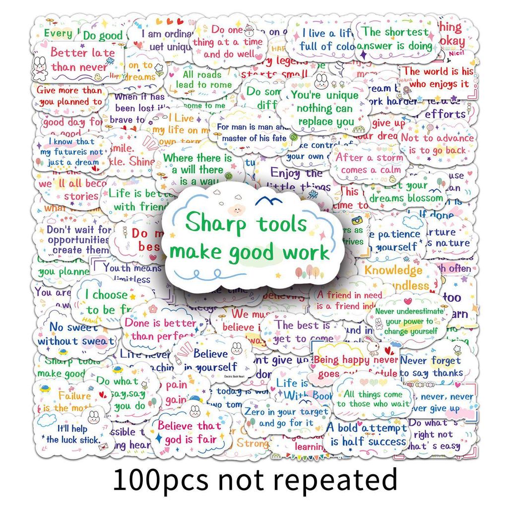 100 Inspirational English Sentence Stickers: Waterproof & Creative for Suitcases, Computers, Motorcycles & DIY Decor