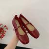 Fashion SUOJIALUN 2024 Spring New Women Flat Shoes Fashion Red Ladies Casual Dress Mary Jane Shoes Soft Sole Round Toe Outdoor Ballerina