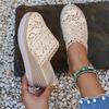 Women's Summer Slip-On Wedge Mules | Breathable Fabric Upper with Closed Toe | Thick PU Sole | Casual Beige Hollow-Out Design, Mule Shoes