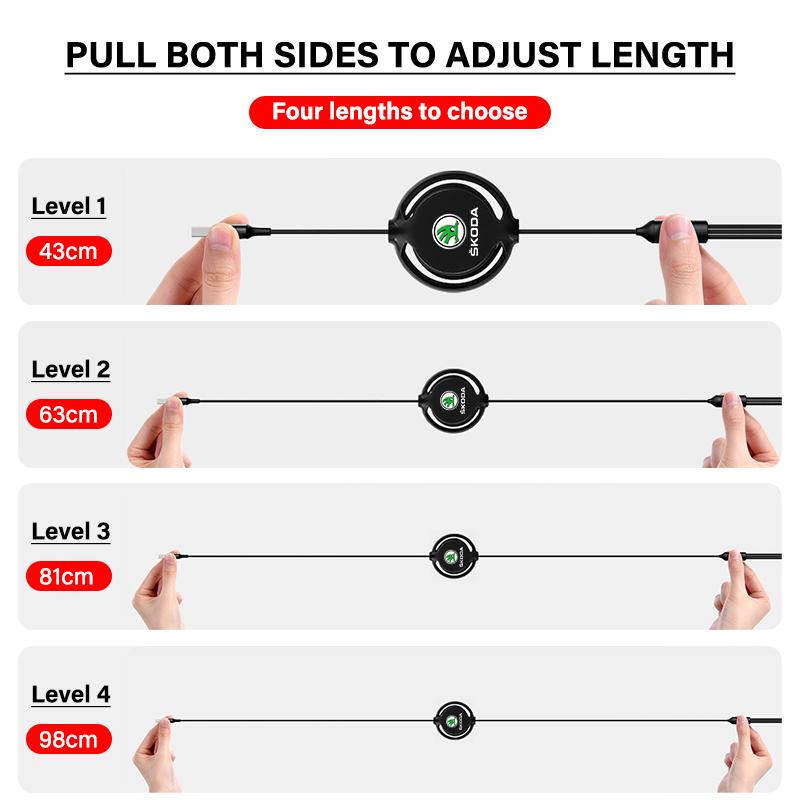 1Pcs Car Mounted Telescopic Three In One Mobile Phone Charger For Skoda Octavia Superb Rapid Kodiaq Karoq Fabia Kamiq Roomster Citigo