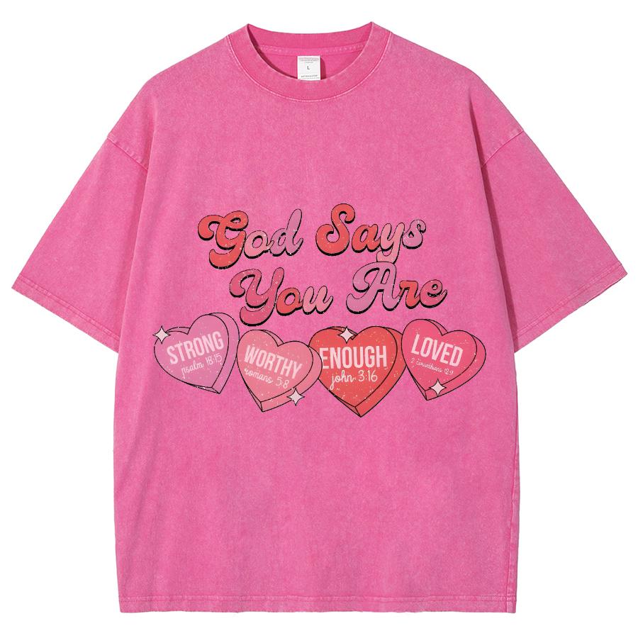 Four Pink Heart Letter Print Women's T-Shirt Washed Fabric Loose Plus Size Short Sleeve Student Sweet Cool Cute Top