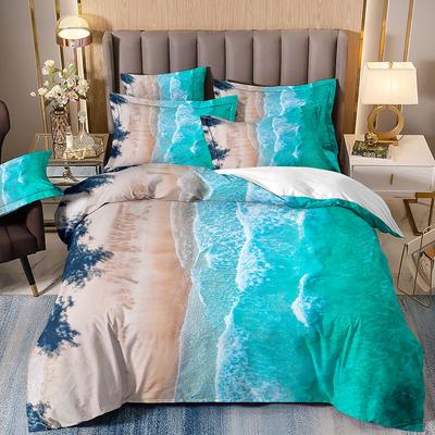 Beach Duvet Set Ocean Sunset Bedding Hawaiian Wave Scenic 3D Printed Three-Piece Set