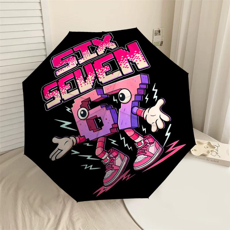 

1PC Six Seven Automatic Open/Close Umbrella with Windproof, 8-Rib Sturdy Canopy, Durable Ribs, Fashionable Design,1225A