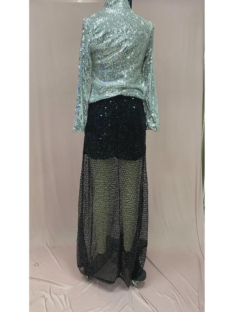2025 Spring/Autumn Women's Long Sequin Midi Skirt - Europe & US Style