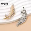 Electroplated Brooch Faux Pearl Rhinestone Feather Brooch, Men Women Lapel Pin, Elegant Pin Sweater Cardigan Coat Business Suit Clothing Jewelry