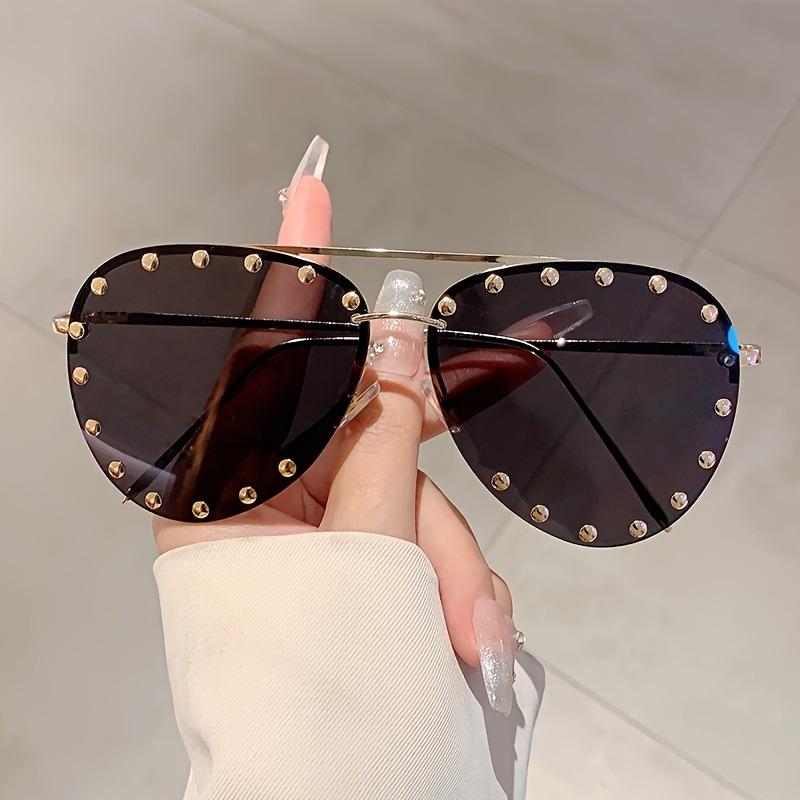 

Модные безободковые очки-авиаторы женские винтажные роскошный брендовый дизайн линзы с алмазной огранкой заклепки солнцезащитные очки для женщин UV400