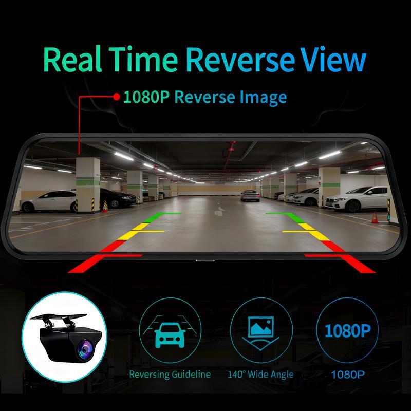 Acceo 4K Mirror Dash Cam Wireless CarPlay Android Auto Optional 1080P Rearview Camera 24H Parking Mode Loop Recording Car Camera