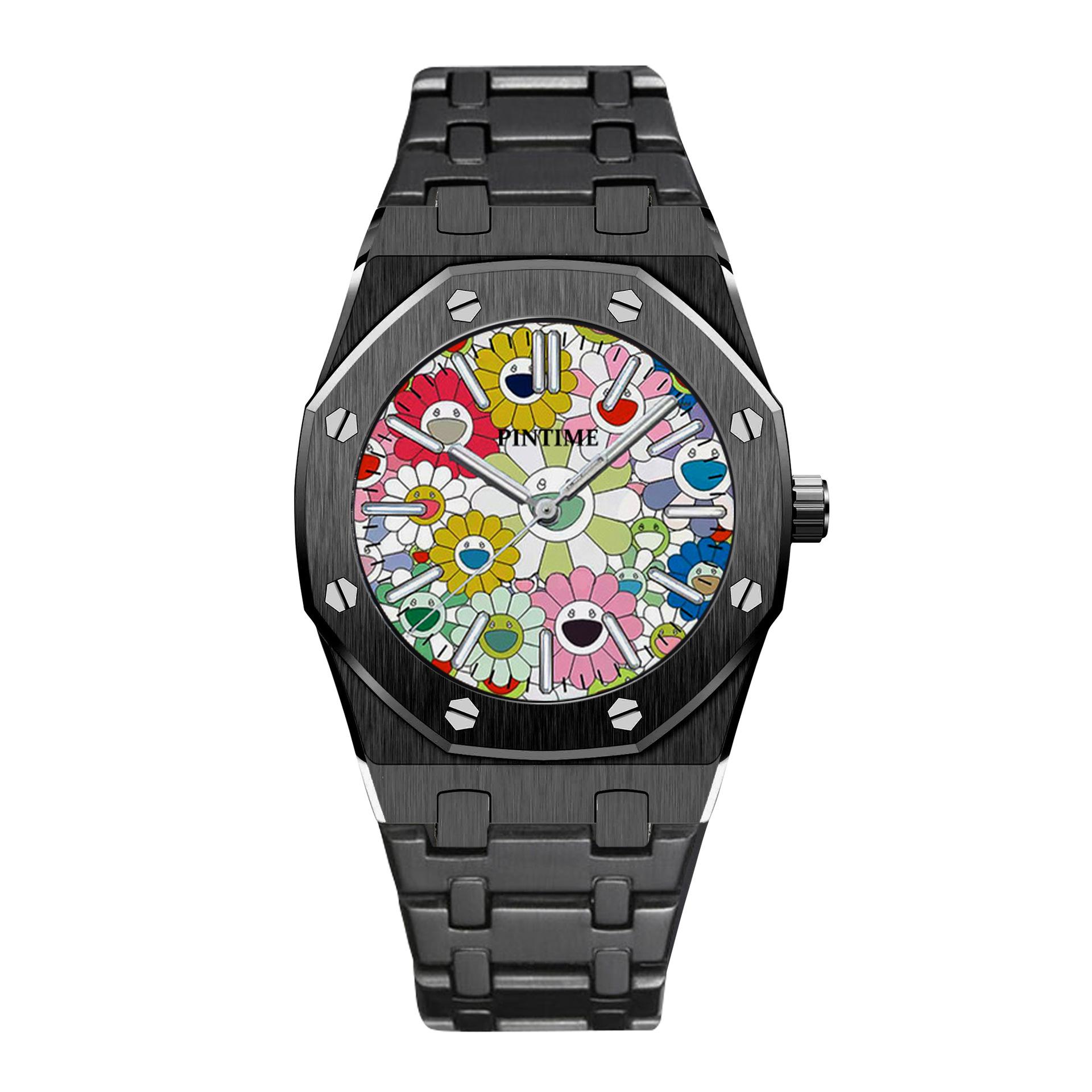 

Роскошные мужские фермерские дубовые подсолнухи из нержавеющей стали модные водонепроницаемые мужские кварцевые часы для отдыха чёрный