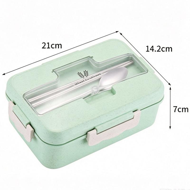 Wheat Straw Lunch Box Microwave‑Safe Portable Bento Box with Tableware Food Storage Container for Kids School Office
