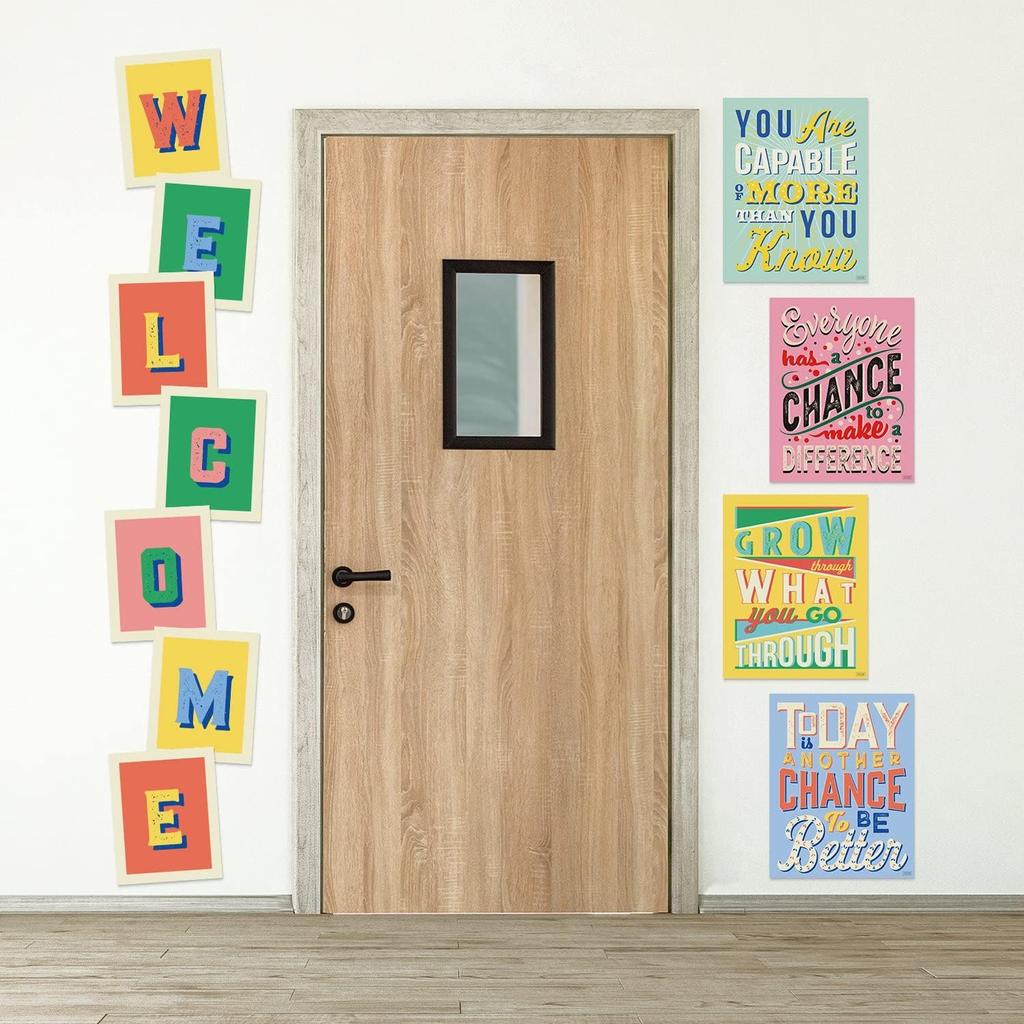 Set of 8 Growth Mindset Posters & WELCOME Letters for Teachers & Students - Bedroom, Office & Classroom Decor to pire Young Minds - Laminated Growth