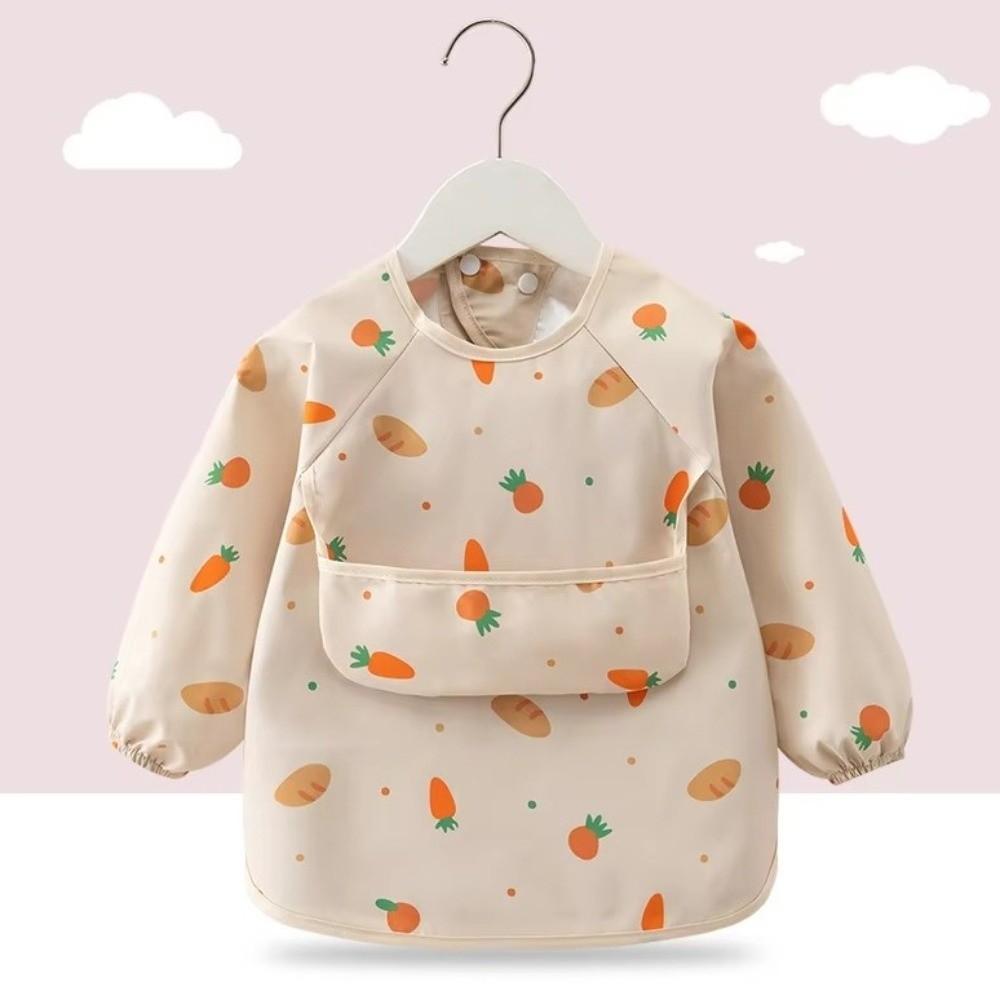 Adjustable Toddler Long Sleeve Apron Soft Baby Rice Pocket Smock Child Feeding Bib  Meal Eating