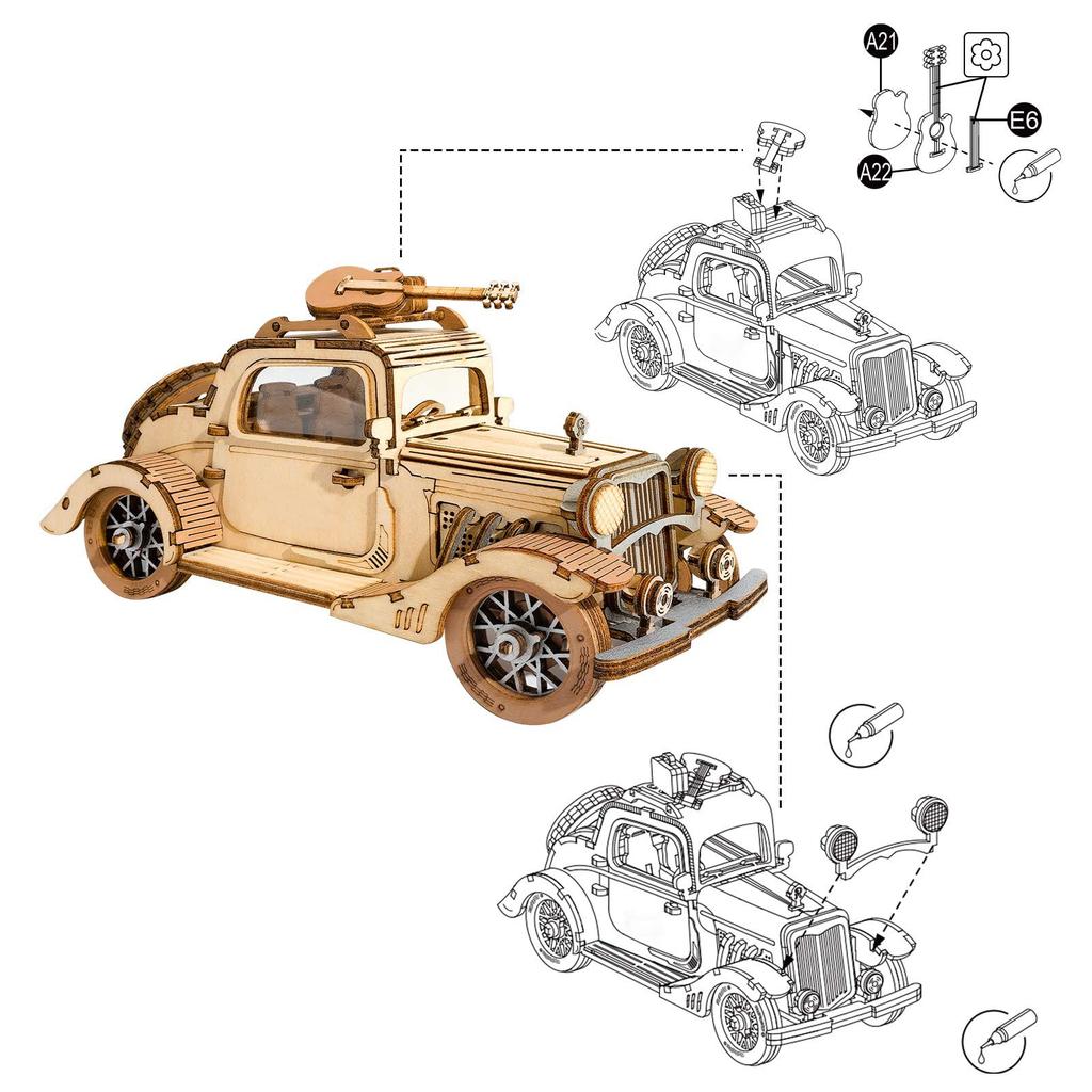 Robotime 3D Wooden Craft Educational Toy for and Perfect As a Gift for New or Classic Car Design Puzzle, Puzzle, Toy, Boys, Girls, Adults, Year's,
