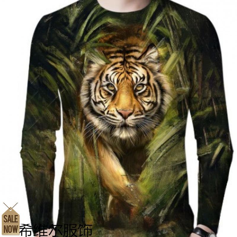Herren Langarm T-Shirt Tier Tiger Wolf 3D Digitaldruck Bequem Übergröße Personalisiert Modisch Herbst Winter Langarm T-Shirt