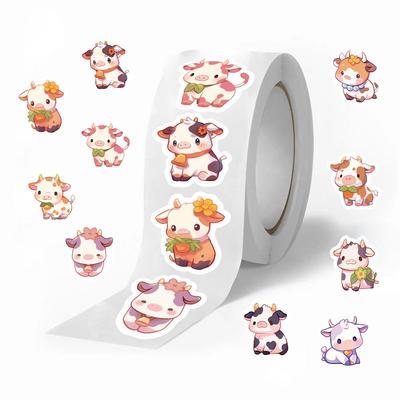 500 Sheets/Roll Colorful Cow Stickers for Journaling, Decoration, and Envelope Sealing