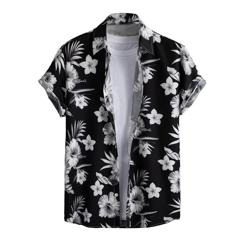 

Men Summer Plants Leaves Short Sleeves Button Down Shirts Beach Tops Blouse Clothes S
