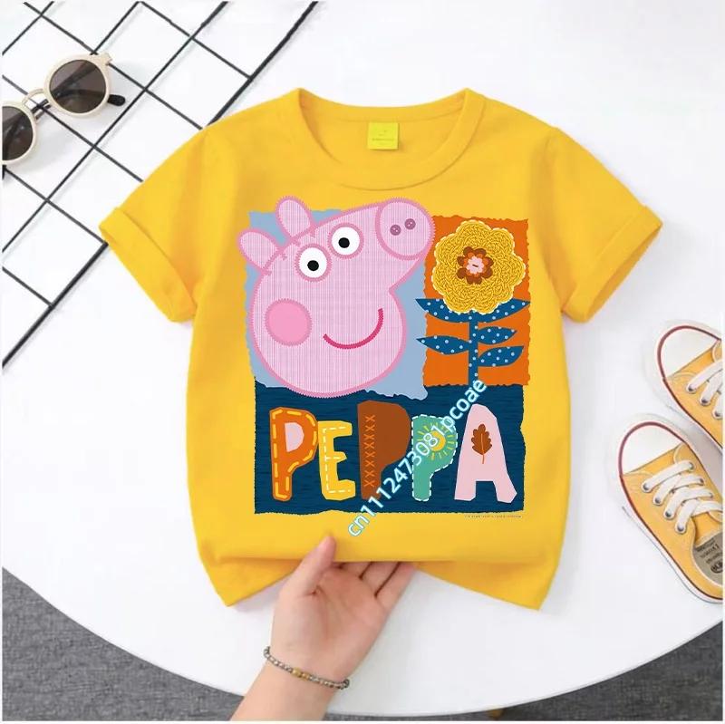 2026 Summer New Style T-shirt - Peppa Pig Kids' Pure Polyester Short-Sleeved Boys' Sportswear Girls' Casual Top with Cartoon Print