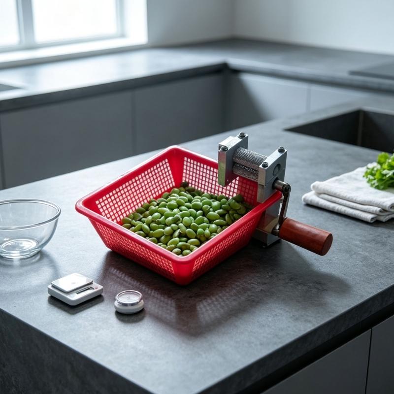 Green Soybean Tool for Household Cooking, Manual Hand-Turn Bean Casing Guide with Small Working Drum for Family Meals and Quick Washing