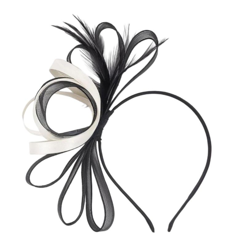 Аксессуар для волос с перьями и тюлем для свадеб и вечеринок Легкий Регулируемый Свадебный Сетчатый Головной Убор Модный Головной Убор чёрный/белый