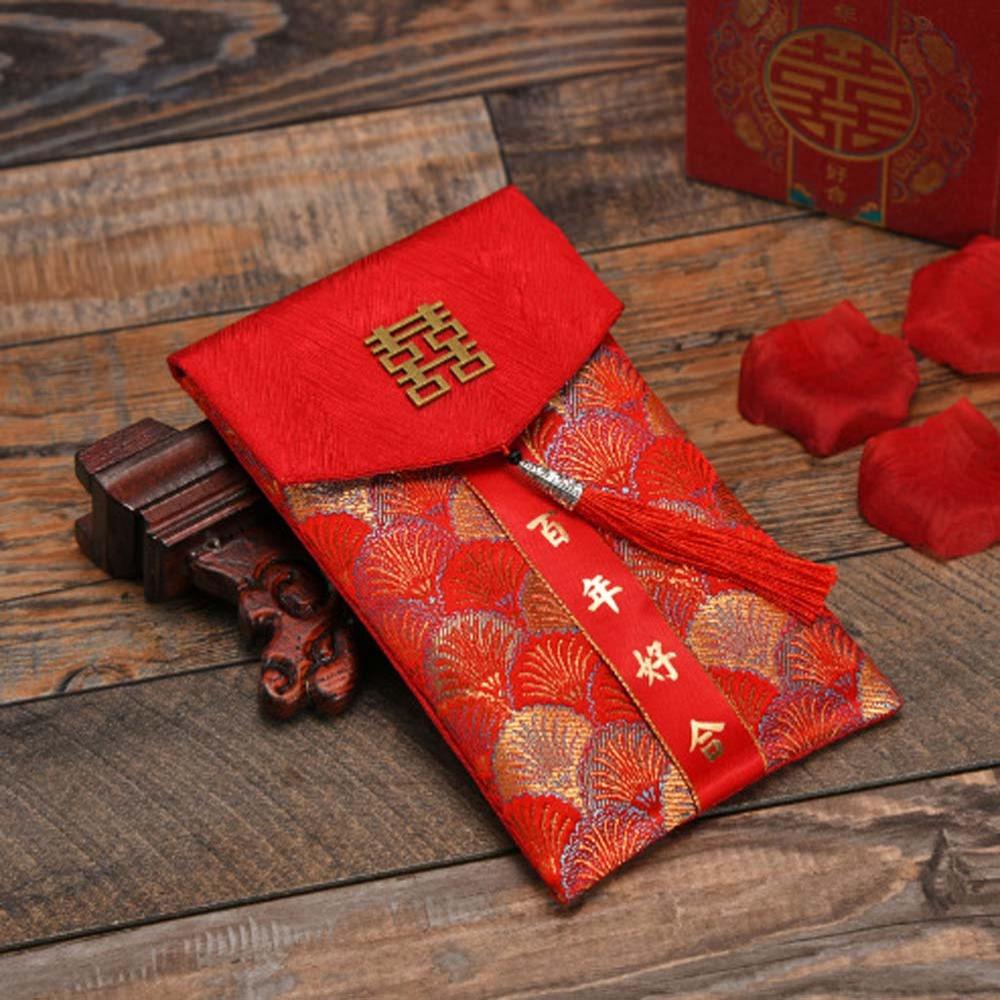 New Year Blessing Words 2025 Money Pocket Brocade Cloth Tassel New Year Money Bag Chinese Wedding