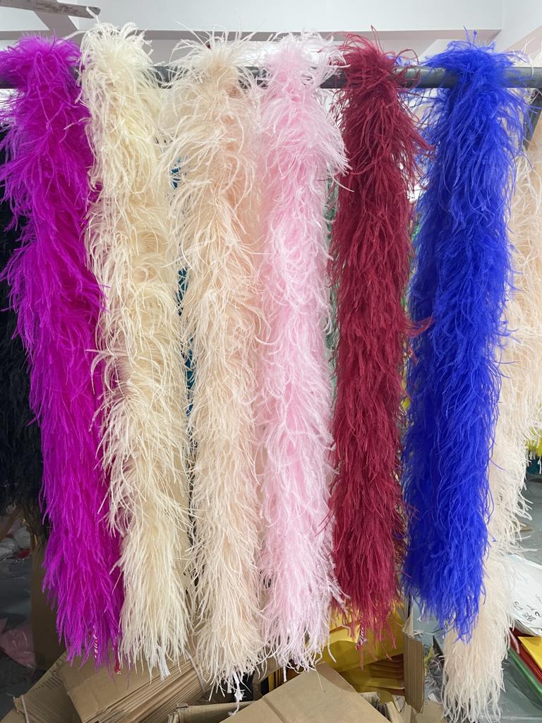 DIY Colorful Ostrich Feather Boa 6Ply Fluffy Shawl 0.5/1/2/3/4 Meter for Wedding Dress Carnival Performance Costume Party Decoration
