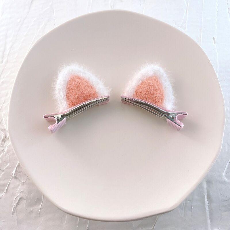 Kids Plush Cat Ear Hair Clips, Warm Winter Autumn Hair Accessories for Girls, Cute Cartoon Side Clips Soft Children Hairpins Set