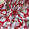 Floral Print Strapless Dress Women French Slash Neck Flare Sleeve Elastic Waist Lady Vacation Fashion Slm A Line Dress