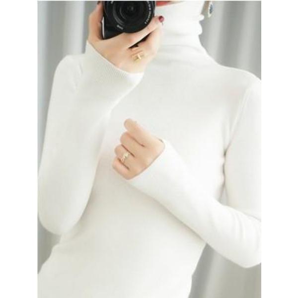 Осенне-зимний женский свитер нижняя рубашка свободный сложенный воротник свитер с высоким воротником женский трикотаж рубашка с внутренним дном с длинными рукавами топы One Size белый 2479₽