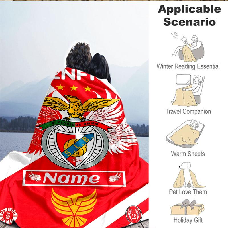 Custom Name Benfica Football Crest Blanket Lightweight Ideal Bedding Blanket Perfect for Travel, Camping, Living Rooms, Sofas, Christmas Gift