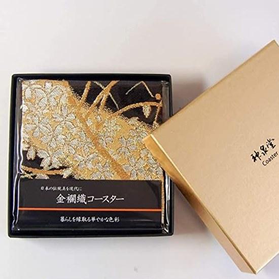 Boxed wrapped kimono fabric kinran weave Japanese-style coasters set 5 made Japan foreign recipients (Miyabi)
