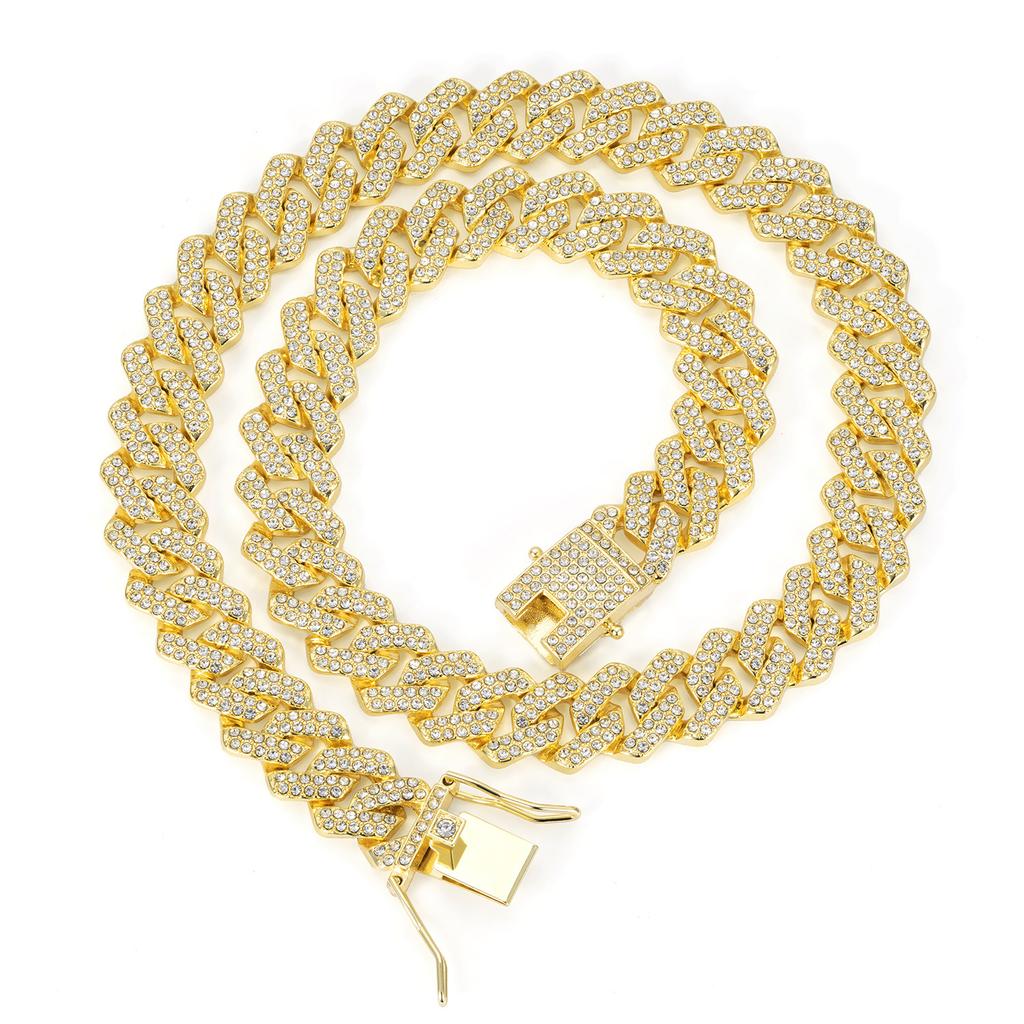 14mm Full Zirconium Cuban Chain Men's Hip Hop Cuban Necklace Bracelet Jewelry
