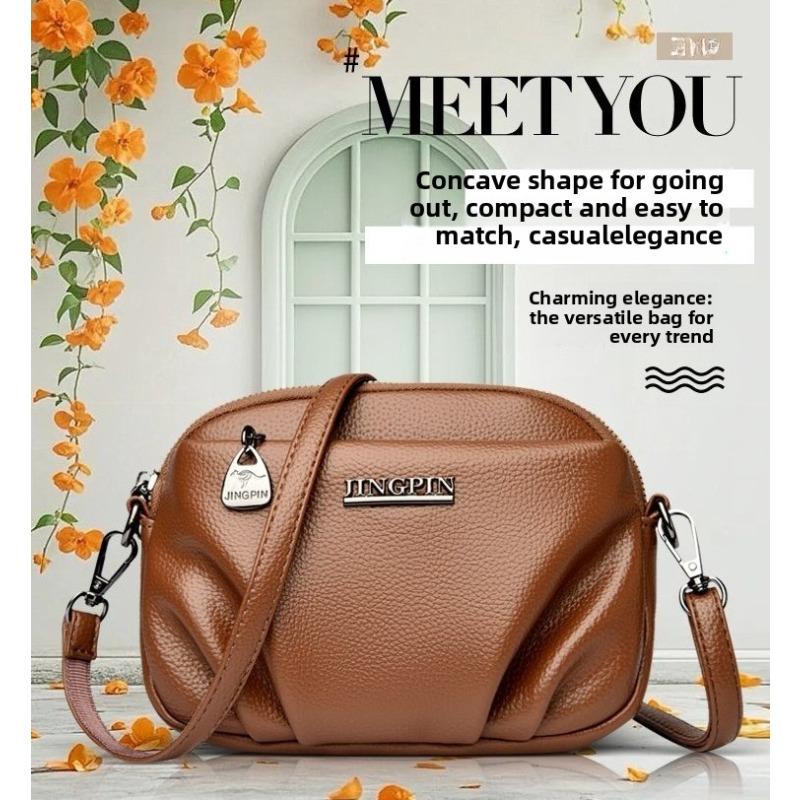 Lychee Pattern Soft Leather Messenger Bag Female