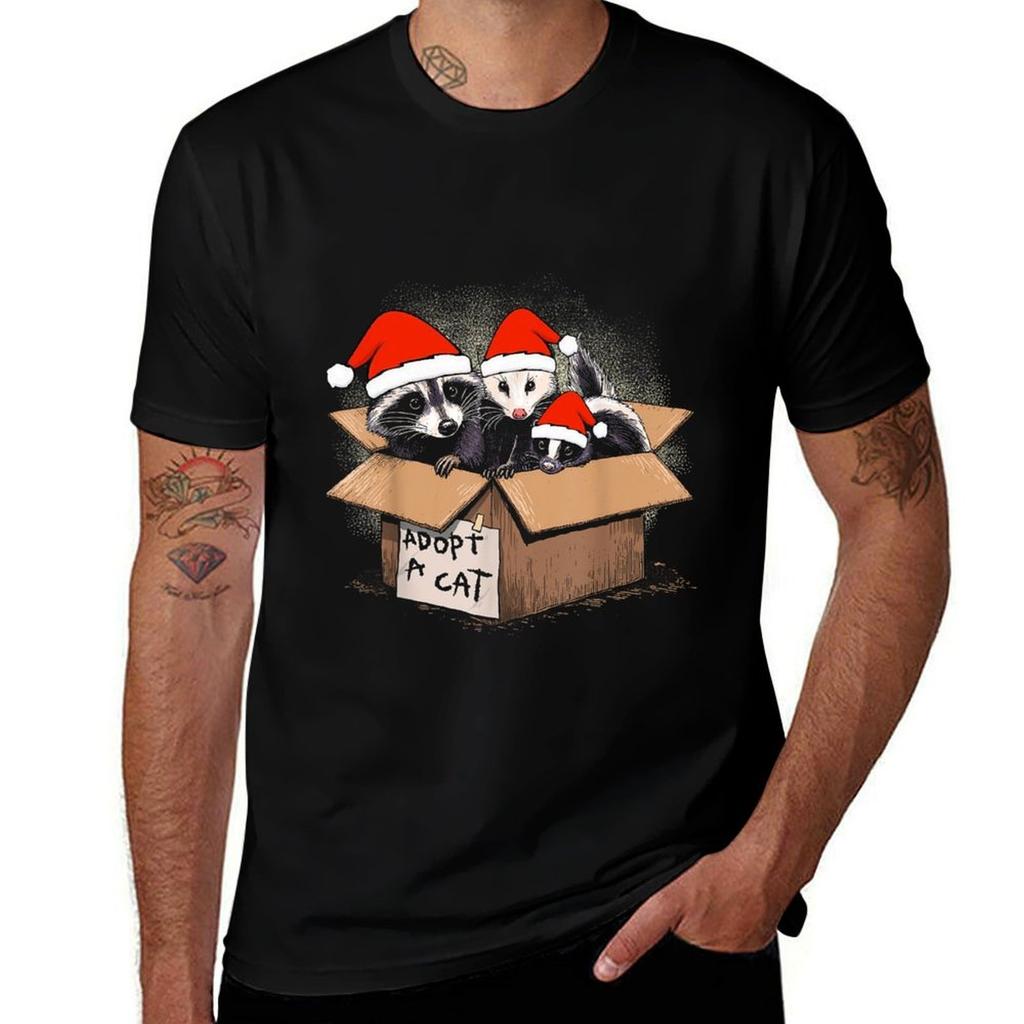 Santa Funny Unisex Unisex Kid Christmas Art Box Raccoon Opossum Skunk Gift Vintage Tshirt Casual All Match Short Sleeve Tshirt