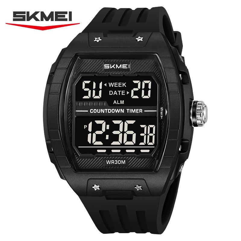 

Водонепроницаемые светящиеся электронные часы Мужские часы с большим циферблатом Электронные часы бочкообразной формы Многофункциональные студенческие часы