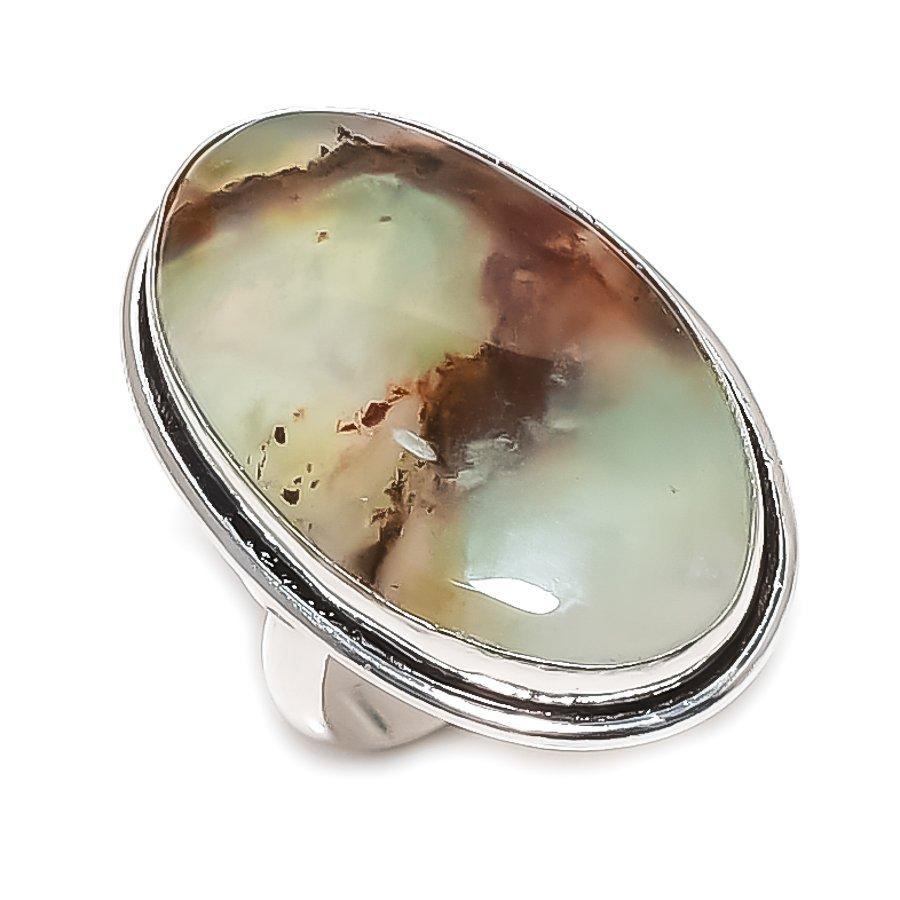Chrysoprase Gemstone Handmade 925 Sterling Silver Jewelry Ring Size 8 F1q84