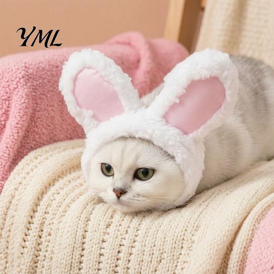 Fleece Tierohren Mütze Hasenohren Katzenhut, Niedliche Haustier Weiche Plüschmütze Bequeme Foto Requisite mit Hase für Katzen Kleine Hunde Party Kostüm Lustige Fotos