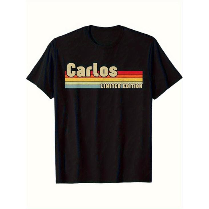 Limited Edition Men's Vintage 80s T-Shirt - Soft Cotton Retro Music Tee with Carlos Lettering & Music Note Print, Black with //Pastel Green Stripes,