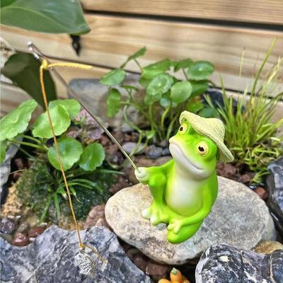Frog Fishing Statue Outdoor Animal Sculpture For Garden Funny Outdoor Landscape Statues Animal Figurine Ornaments Collectible