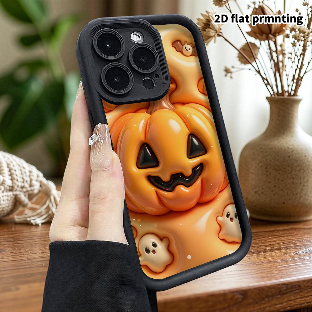 Phone Case: 2D Flat Design Suitable for iPhone 18 17 16 15 14 13 Pro Protective Case, Pumpkin Jack Lantern, Perfect Christmas and Halloween Holiday Gi